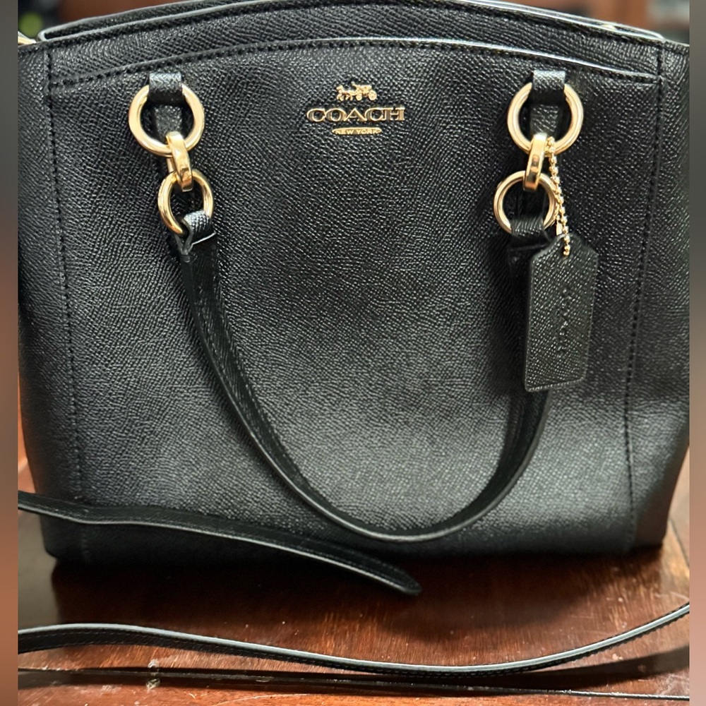 Coach Black Tote with Structured Design and Gold Accents